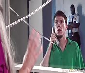 A conjugal visit for the blonde and her man 